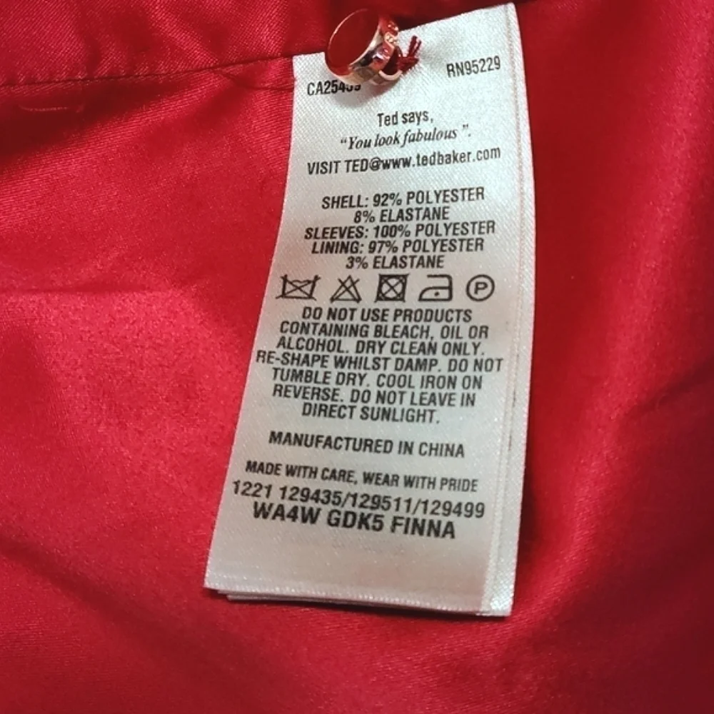 𝅺TED BAKER Red Finna Bow Detail Mini Dress Women's Size  Ted 0/ US 2 - Picture 14 of 15